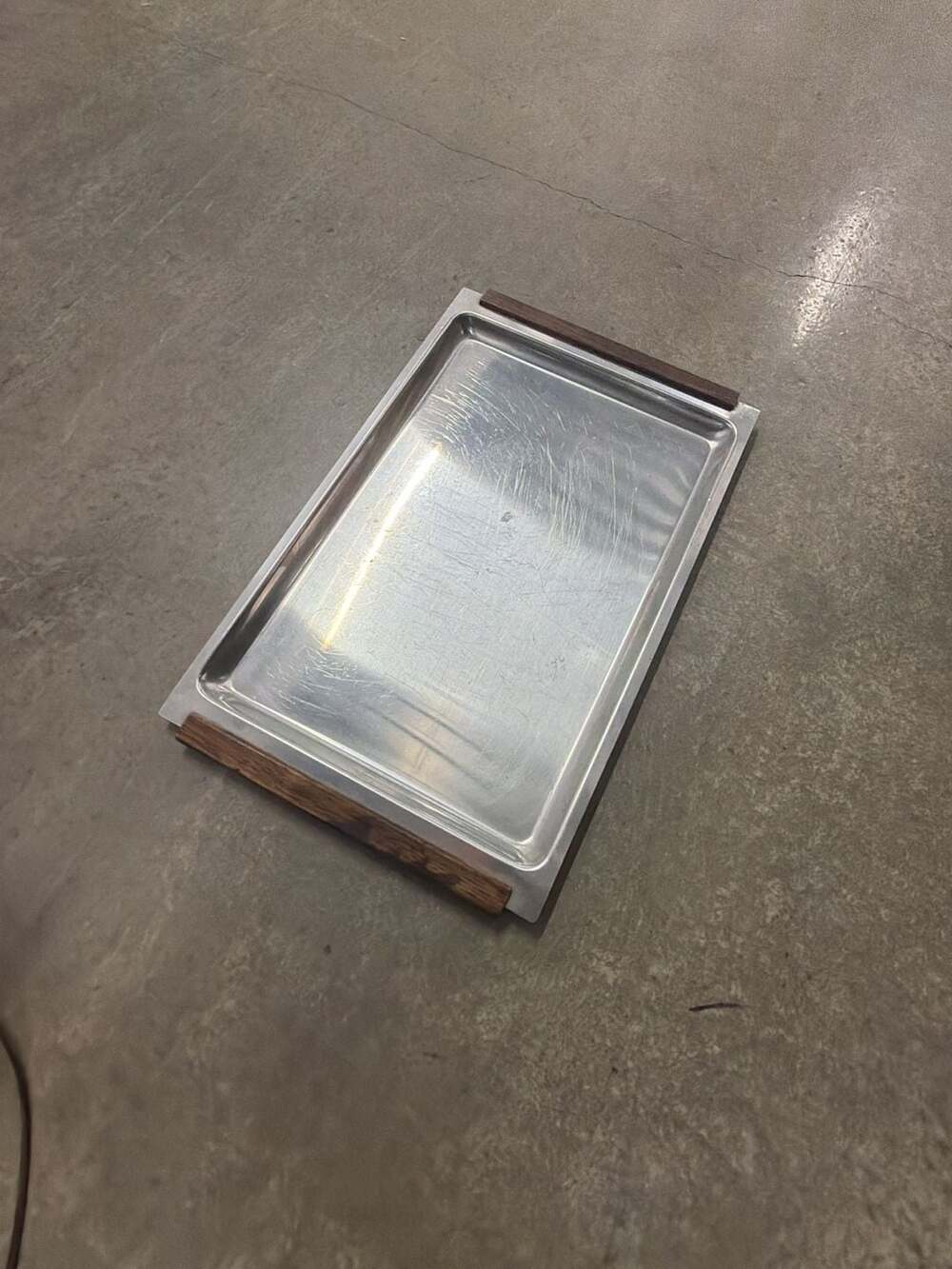 Dansk Stainless Steel Serving Tray With Wood Handles Mid Century Modern
